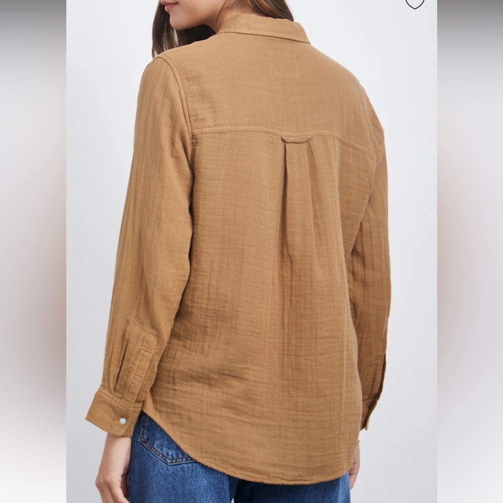 Rails Oversized Button Up Ellis Gauze Shirt in Toasted Coconut Tan Brown Small - Picture 3 of 11